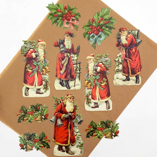 Santa and Holly Loose Christmas Paper Scrap Pack